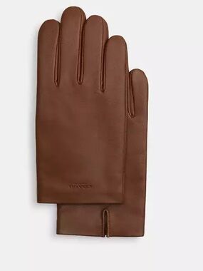 Coach Men’s Brown Leather Touchscreen Gloves- Size L